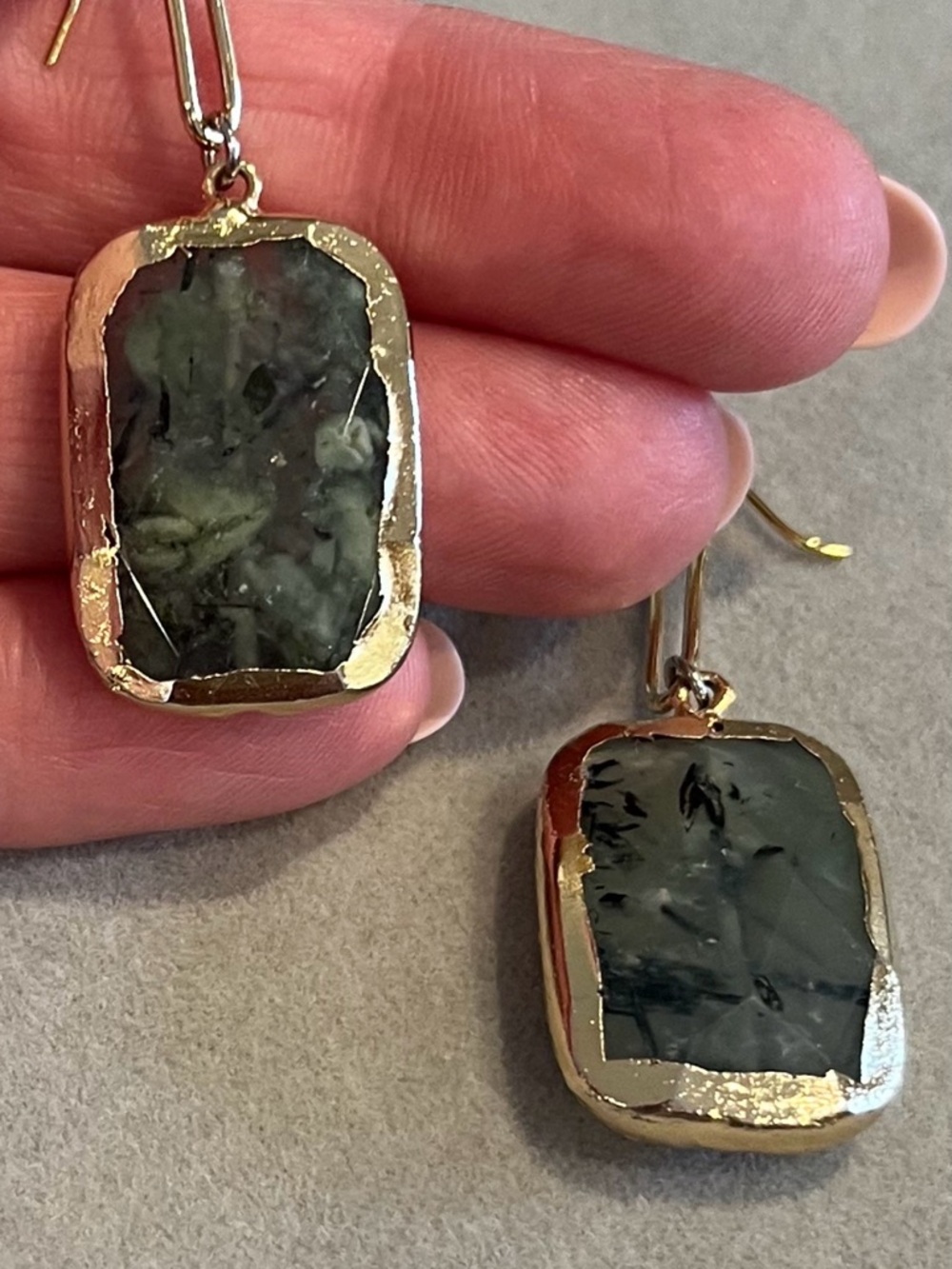 24k Gold Dipped Chrysoprase Earrings Artisan Designed in Santa Monica. NWOT